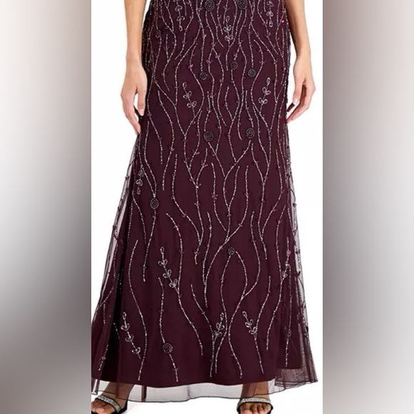 V-Neck Beaded Flutter Sleeve Formal Gown. Mother of the Bride Dress - Picture 7 of 8